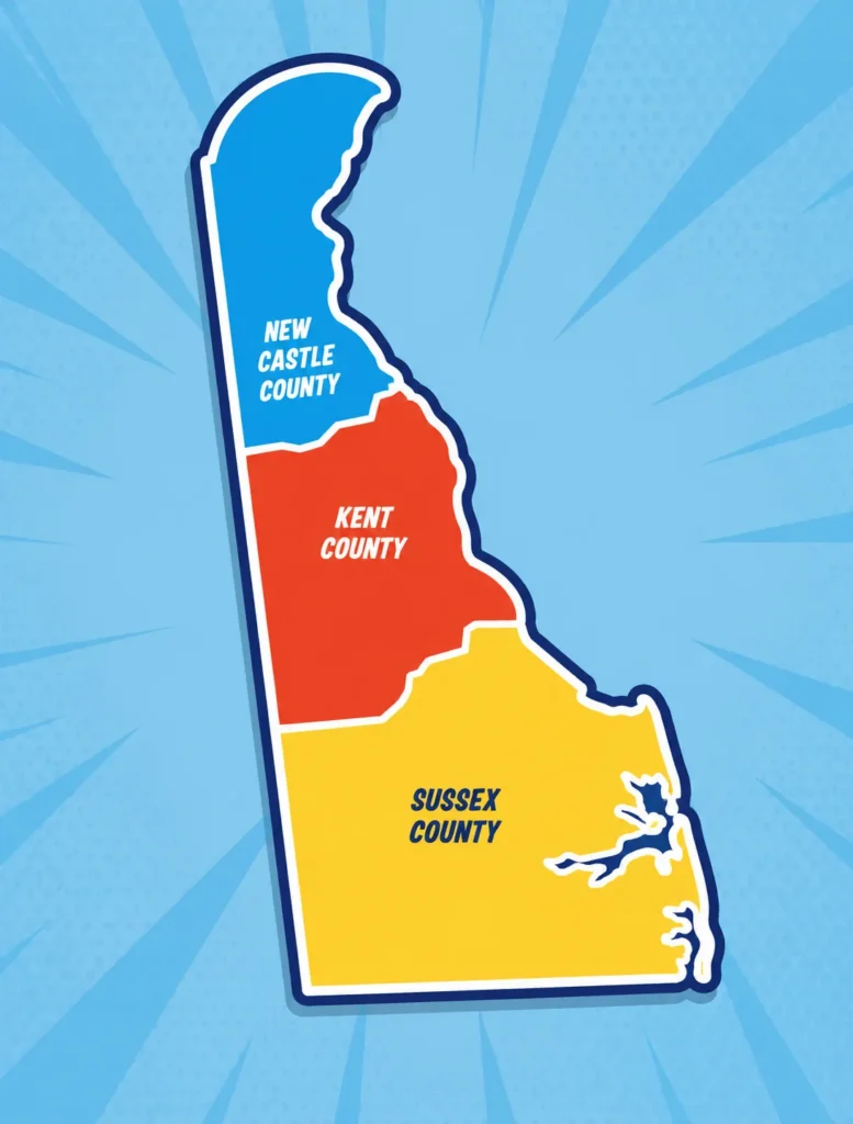 WOW Roofing & Gutters service area map highlighting New Castle County, Delaware.